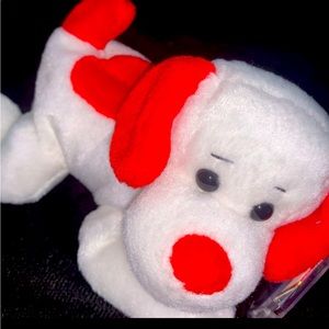 Ty Valentine’s Honey Bun Red/white Dog, beanie babie collection, with tag: tash
